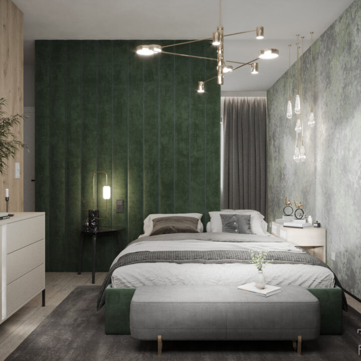 Strefa prysznica – ciemna łazienka z dużymi płytami i subtelnym oświetleniem