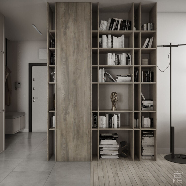 Regał japandi, jasne fronty