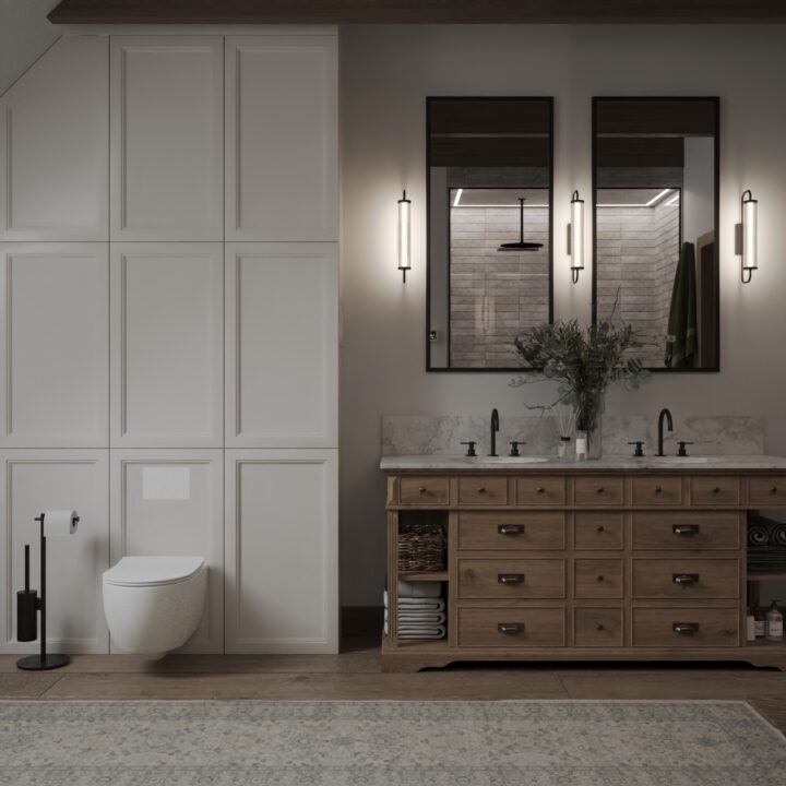 Łazienka główna – spokojny projekt wnętrza domu jednorodzinnego