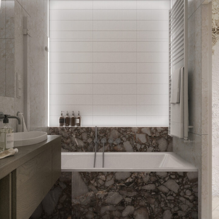 Łazienka prywatna w mieszkaniu w Siedlcach, spójna aranżacja oparta na jasnych materiałach