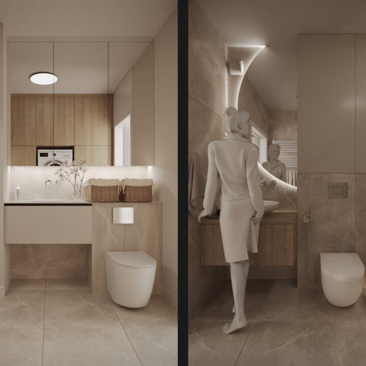 Łazienka z prysznicem walk-in i jasnymi płytkami, nowoczesna aranżacja wnętrza