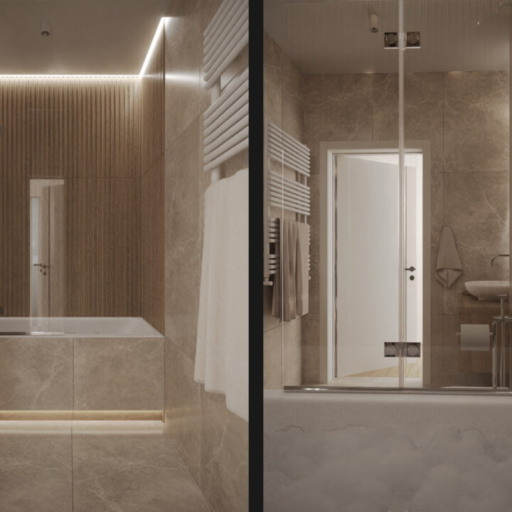 Łazienka z prysznicem walk-in i jasnymi płytkami, nowoczesna aranżacja wnętrza