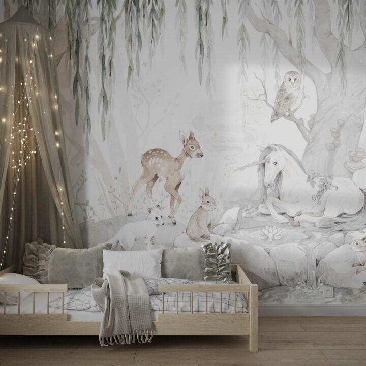 Pokój córki w mieszkaniu na warszawskim Bemowie, spójna aranżacja i naturalne materiały