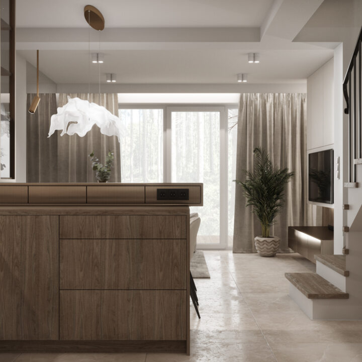 Półwysep kuchenny ze złotymi szafkami – nowoczesny segment