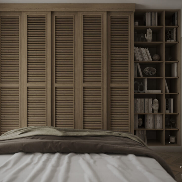 Strefa nocna mieszkania, sypialnia zaprojektowana jako spokojna przestrzeń do wyciszenia