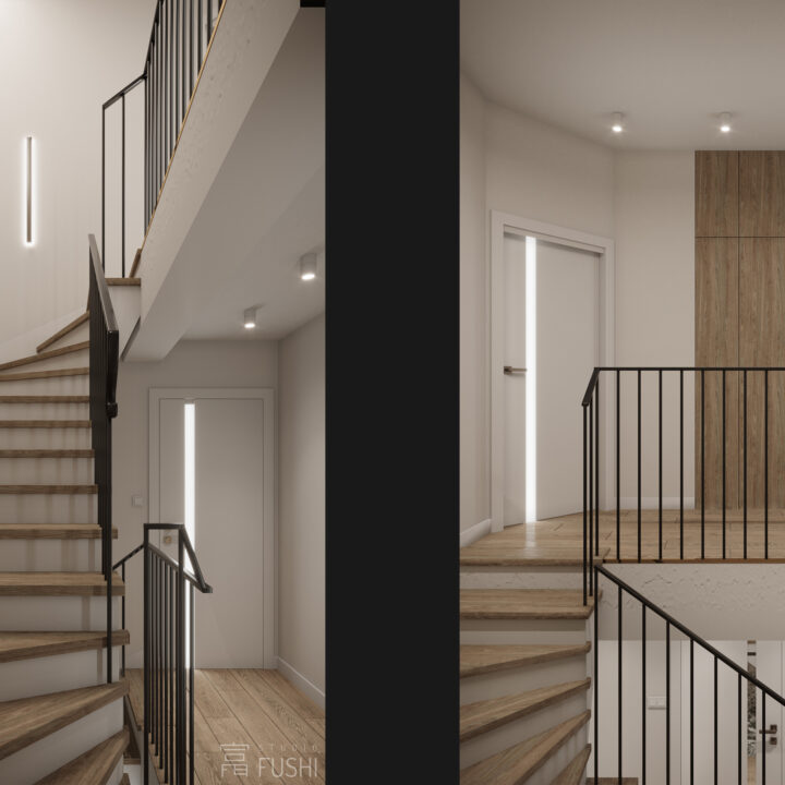 Klatka schodowa z naturalnym światłem i jasnym wykończeniem – przestrzeń komunikacyjna segmentu