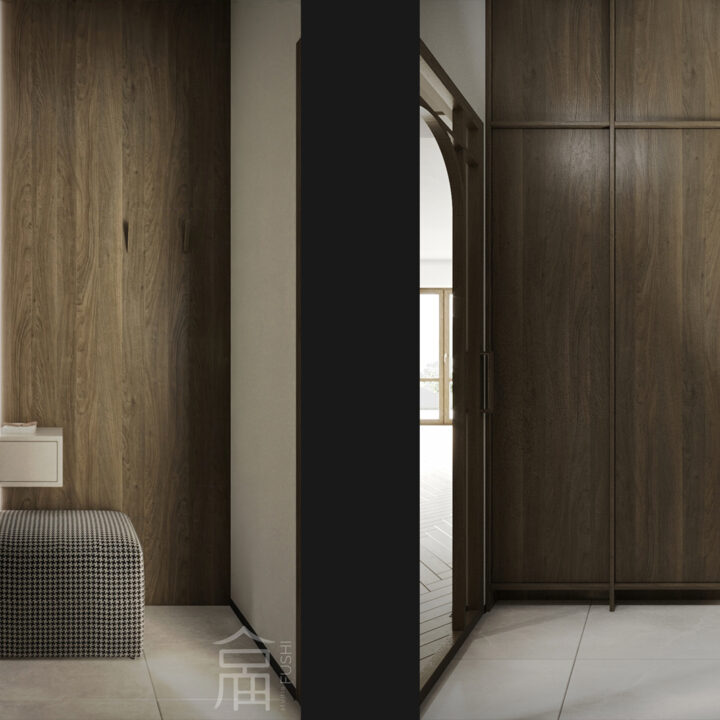 Strefa wejściowa domu w Płońsku, wiatrołap zaprojektowany jako funkcjonalna przestrzeń przejściowa