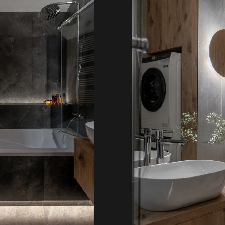 Nowoczesna łazienka w mieszkaniu w Warszawie, Ursus, spójna aranżacja oparta na jasnych materiałach