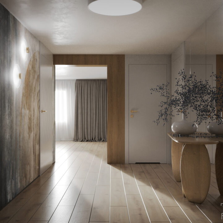 Hol parteru domu jednorodzinnego Mazowieckie – jasne wnętrze z drewnianą podłogą