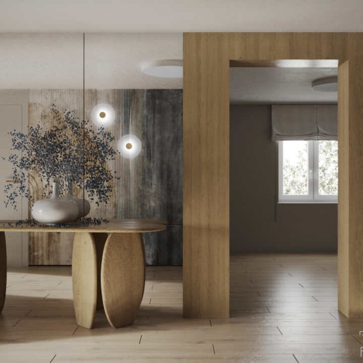 Hol z designerską konsolą – reprezentacyjna strefa wejściowa domu pod Warszawą