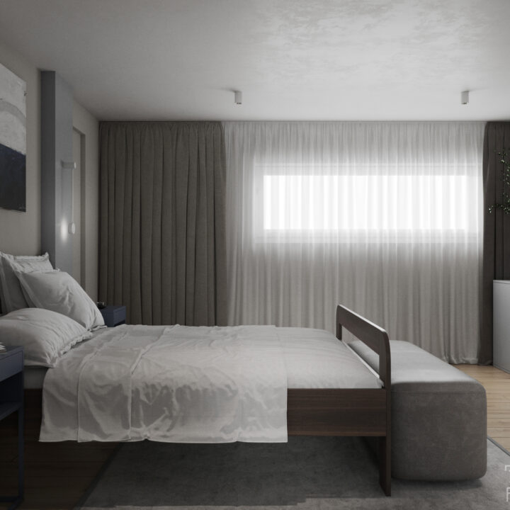 Projekt sypialni w domu jednorodzinnym Mazowieckie – harmonijne, spokojne wnętrze