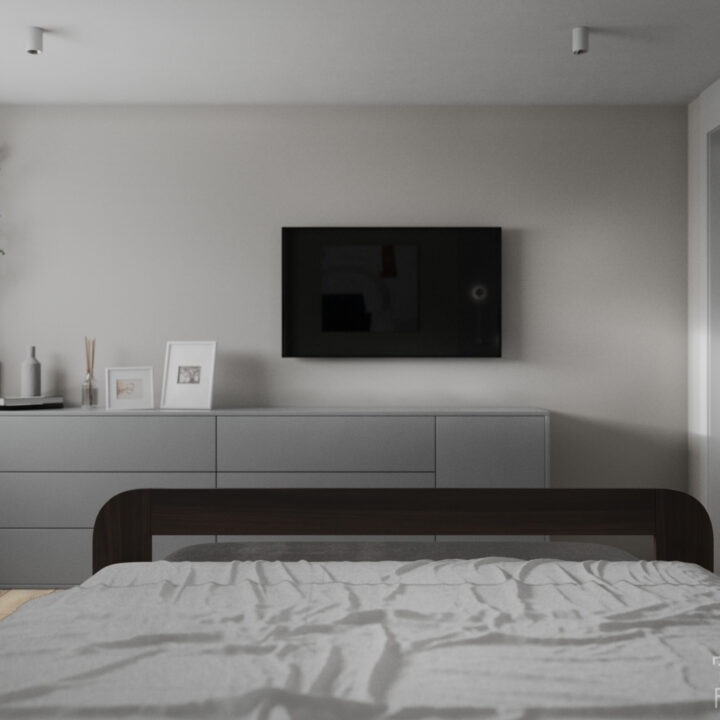 Sypialnia parteru domu pod Warszawą – jasne wnętrze i minimalistyczna estetyka