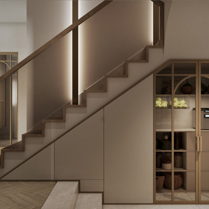 Spiżarnia ukryta pod schodami, funkcjonalne rozwiązanie w domu jednorodzinnym w Płońsku