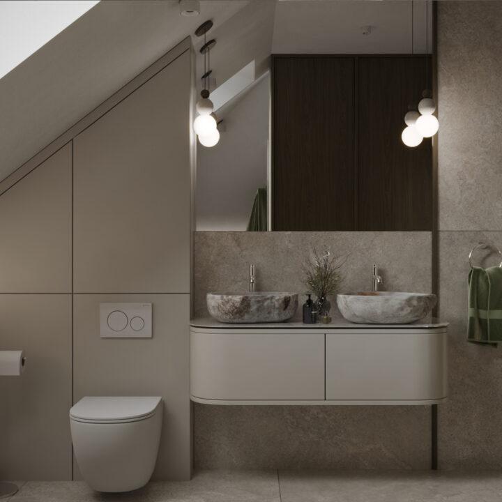 Łazienka na poddaszu z prysznicem, dopasowana do skosów i układu domu