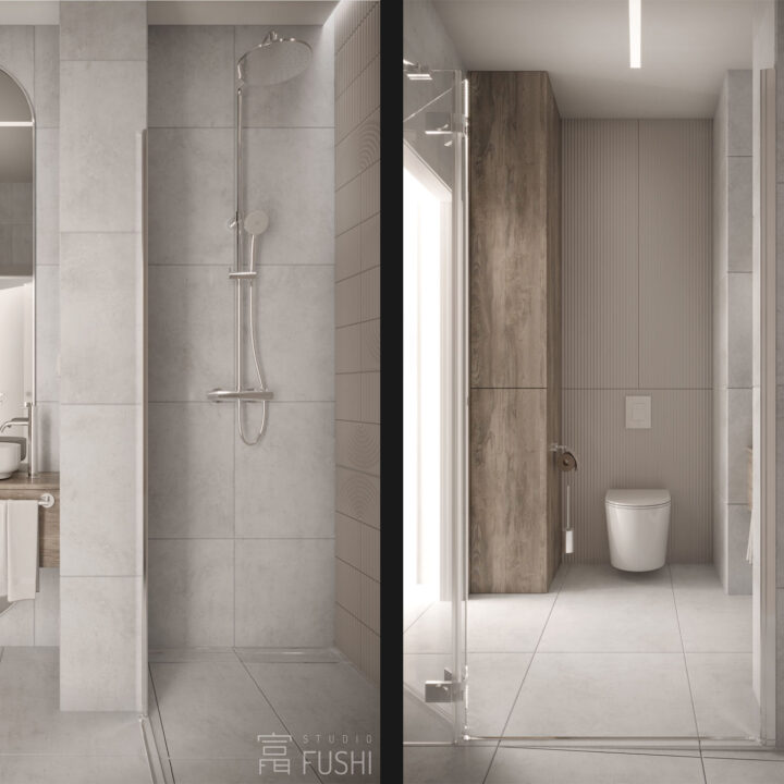 Przestrzeń komunikacyjna mieszkania, zabudowa ścienna w neutralnych odcieniach – Warszawa Sady Żoliborskie - Warszawa